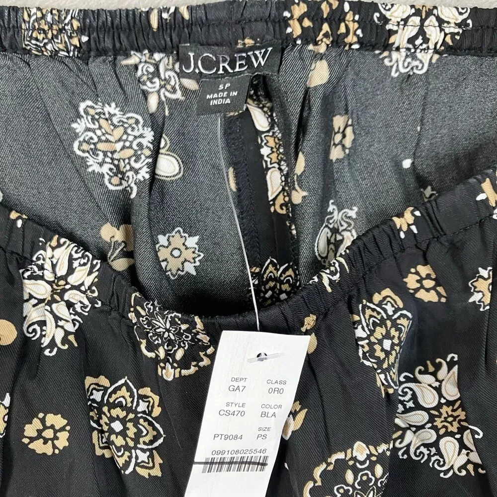 J Crew Cosmo Pants SP Petite S Black Bandana Paisley Print Wide Leg CS470
